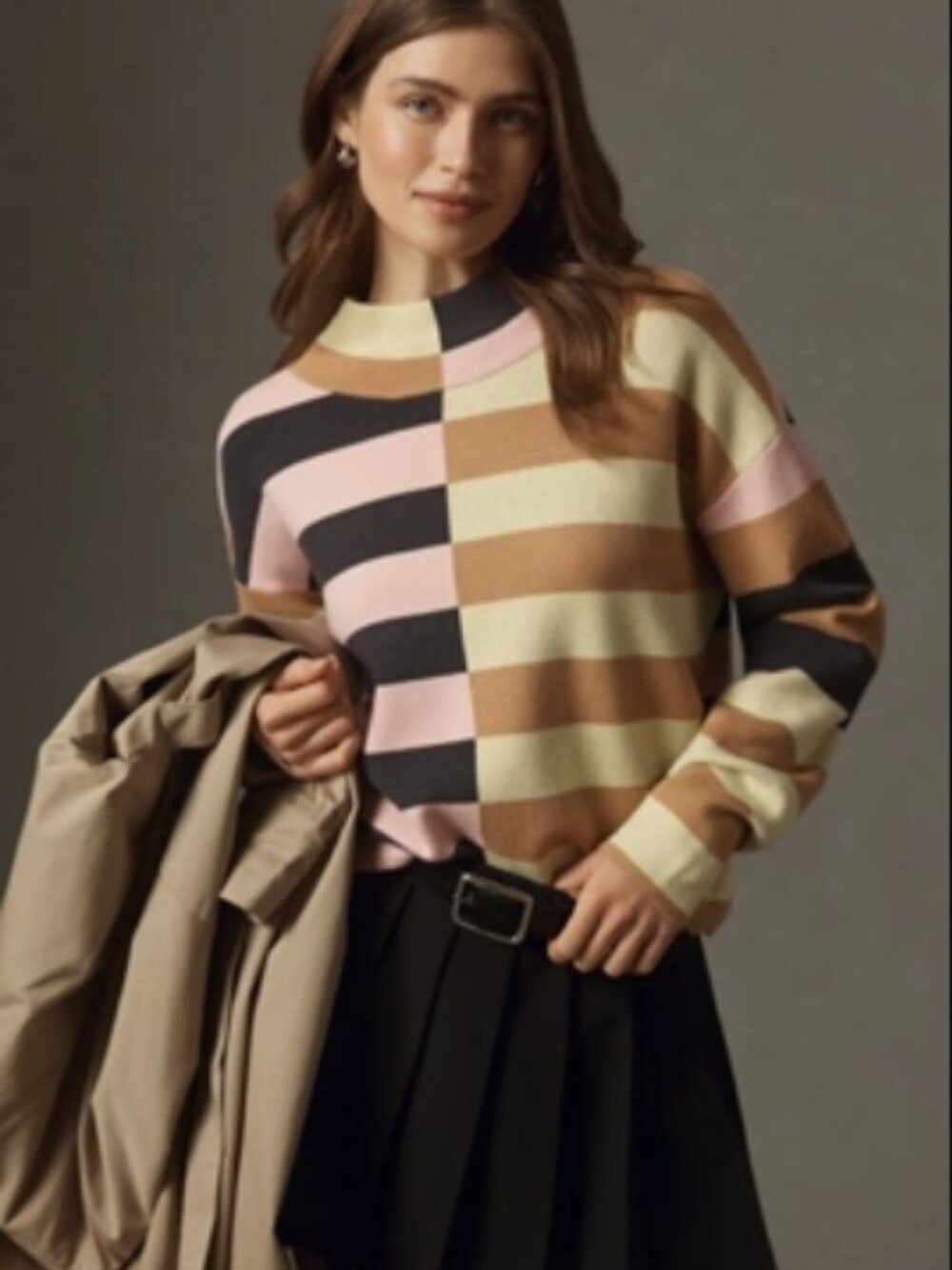 NWT Anthropologie The Carys Mock-Neck Sweater by Maeve In Spliced Stripe